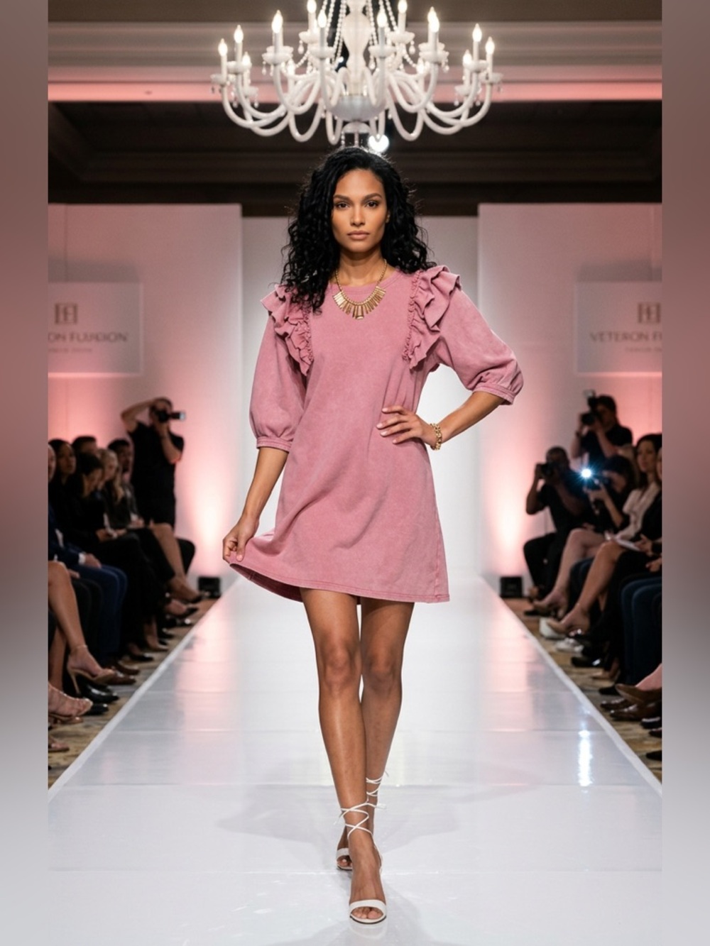 Chic Mauve Long Sleeve Dress with Ruffle Accents